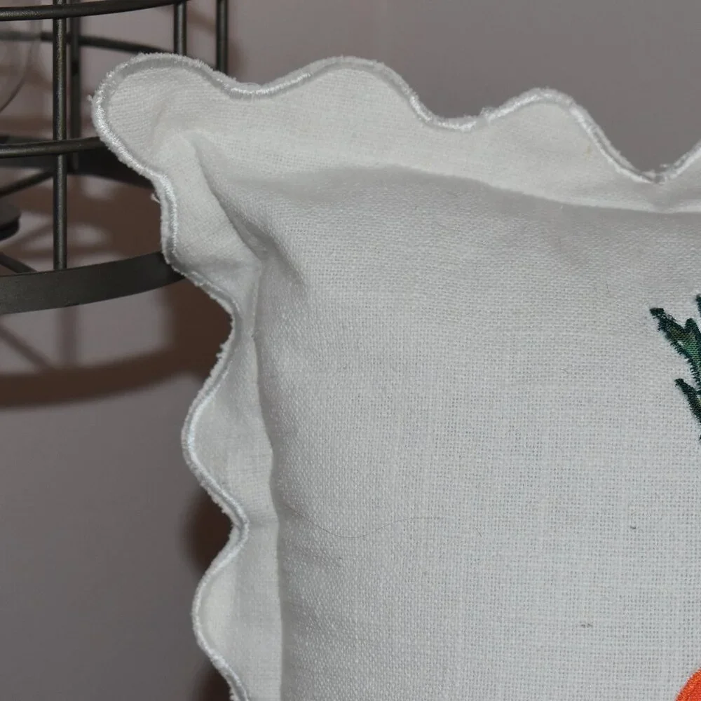 White Ruffle Edge Country Cottage Farmhouse Carrot Throw Pillow - Cottagecore 🥕